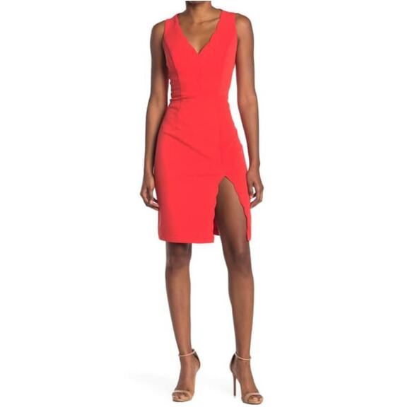 New BETSEY JOHNSON Women's V-Neck Scallop Trim Front Slit Mini Dress - Picture 1 of 5